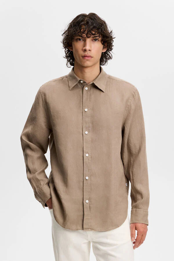 J.Lindeberg | Chemise en lin "Zachary" - Brun Marbré