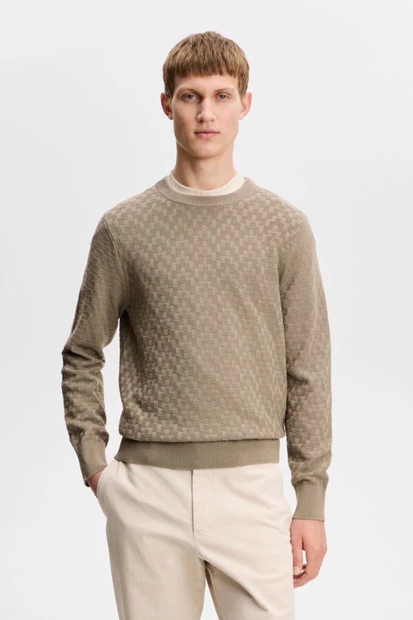 J.Lindeberg | Pull classique à col rond "Arthur" - Brun Marbré