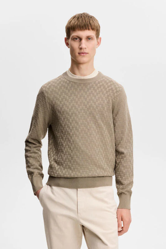 J.Lindeberg | Pull classique à col rond "Arthur" - Brun Marbré
