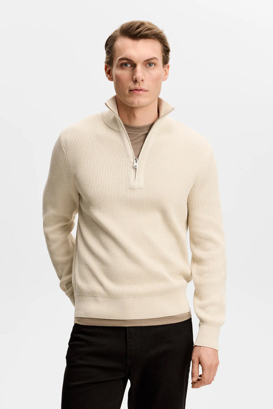 J.Lindeberg | Pull en maille à demi-fermeture éclair "Alex" - Beige Clair