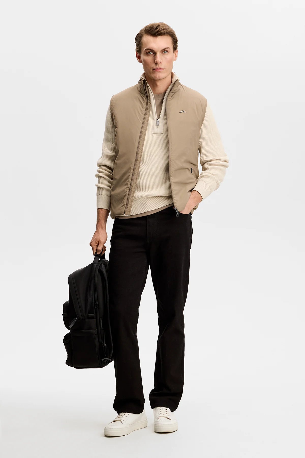 J.Lindeberg | Pull en maille à demi-fermeture éclair "Alex" - Beige Clair