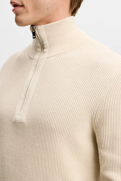 J.Lindeberg | Pull en maille à demi-fermeture éclair "Alex" - Beige Clair