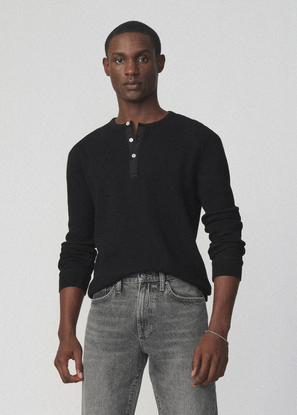 JOE'S | Henley en maille gaufrée - Noir
