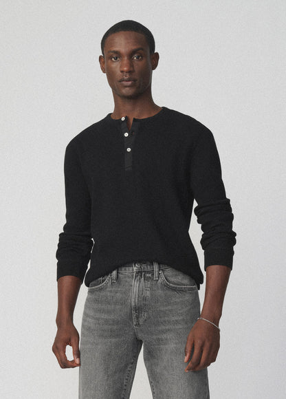 JOE'S | Henley en maille gaufrée - Noir