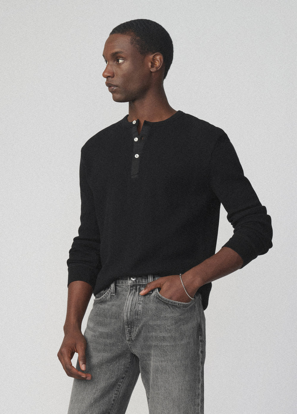 JOE'S | Henley en maille gaufrée - Noir