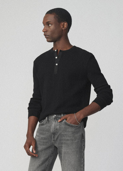 JOE'S | Henley en maille gaufrée - Noir