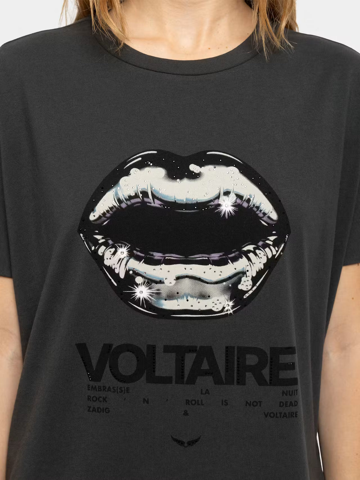 Zadig&Voltaire | T-Shirt en cotton avec strass 'Tommer' | Gris charbon