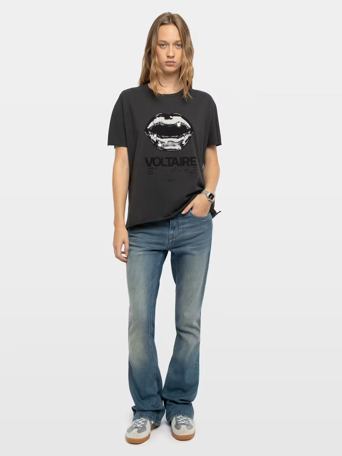 Zadig&Voltaire | T-Shirt en cotton avec strass 'Tommer' | Gris charbon