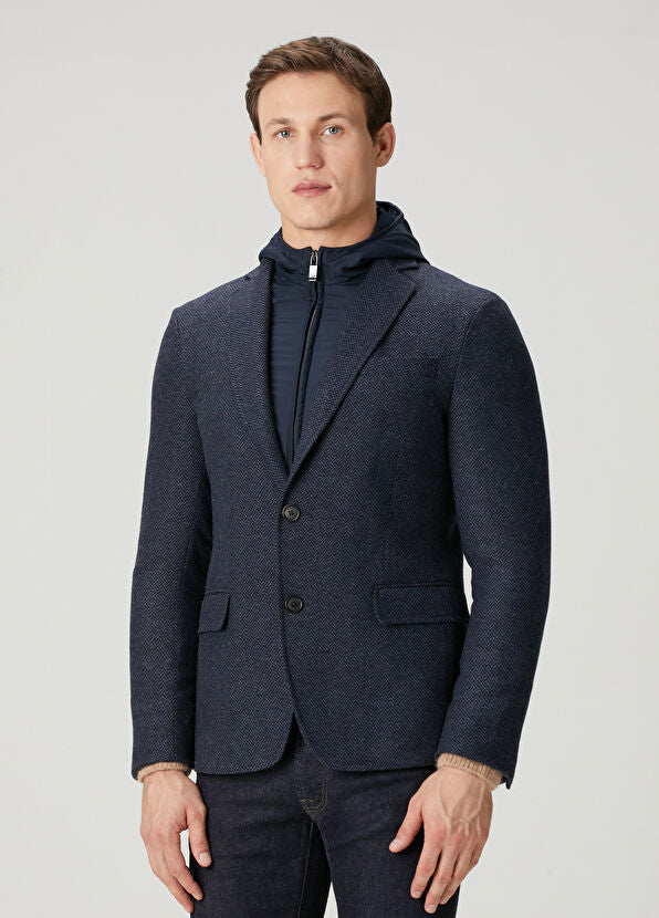 Pal Zileri | Veste à chevrons Col intérieur amovible à capuche - Marine