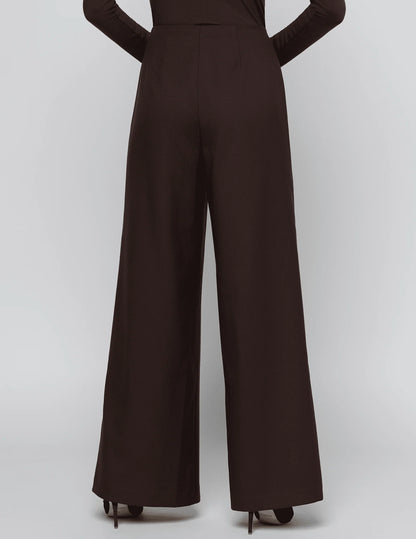 L'AGENCE | Pantalon à jambes larges plissées 'Nova' | Brun