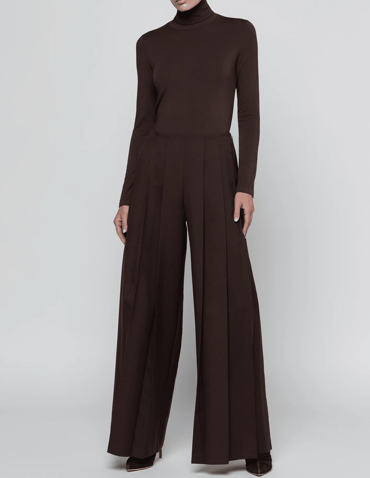 L'AGENCE | Pantalon à jambes larges plissées 'Nova' | Brun