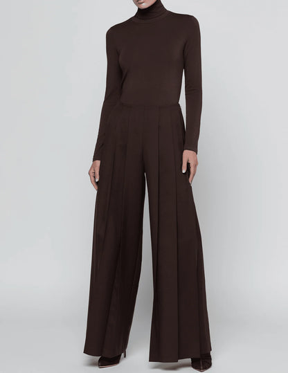 L'AGENCE | Pantalon à jambes larges plissées 'Nova' | Brun