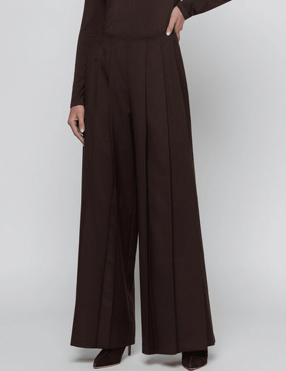 L'AGENCE | Pantalon à jambes larges plissées 'Nova' | Brun