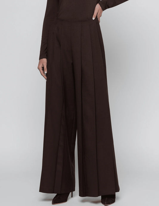 L'AGENCE | Pantalon à jambes larges plissées 'Nova' | Brun