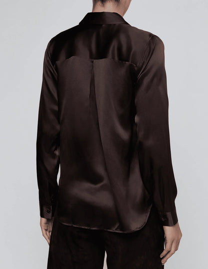 L'AGENCE | Blouse en soie 'Tyler' | Brun