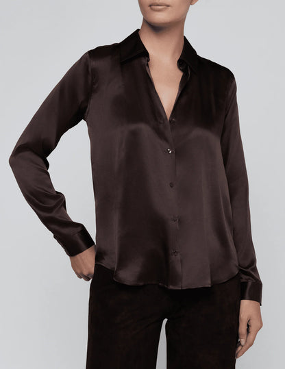 L'AGENCE | Blouse en soie 'Tyler' | Brun