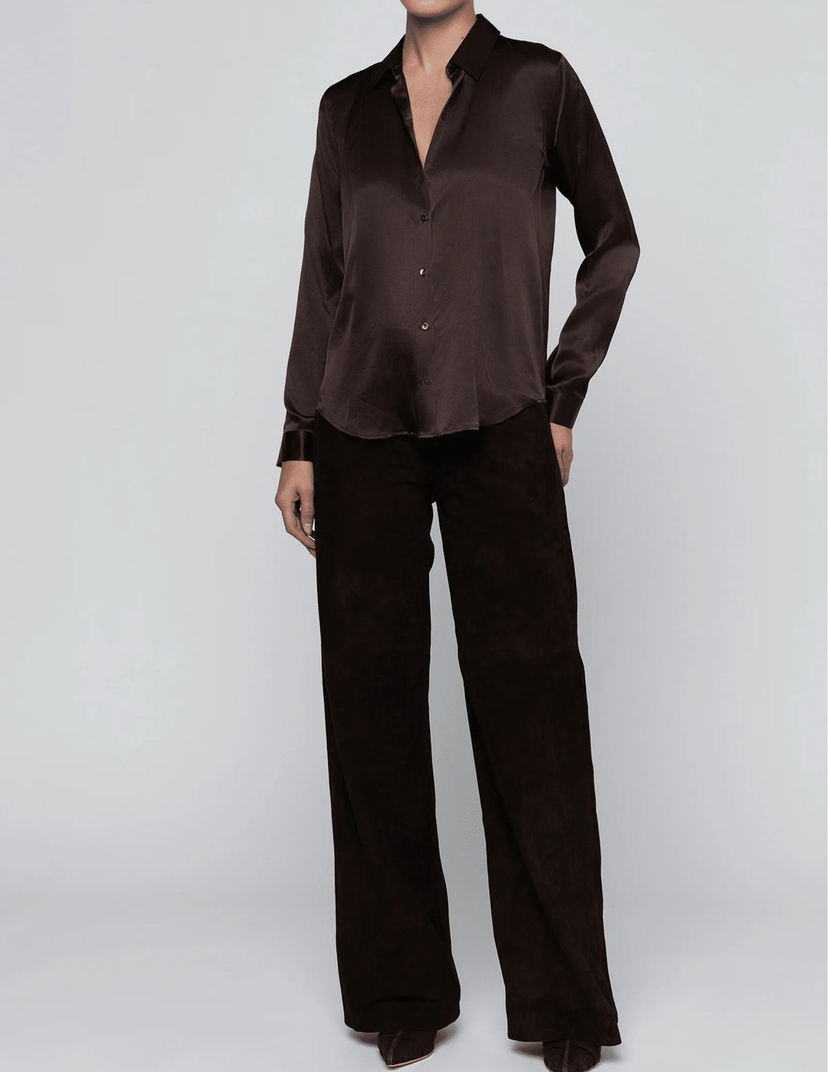 L'AGENCE | Blouse en soie 'Tyler' | Brun