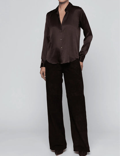 L'AGENCE | Blouse en soie 'Tyler' | Brun