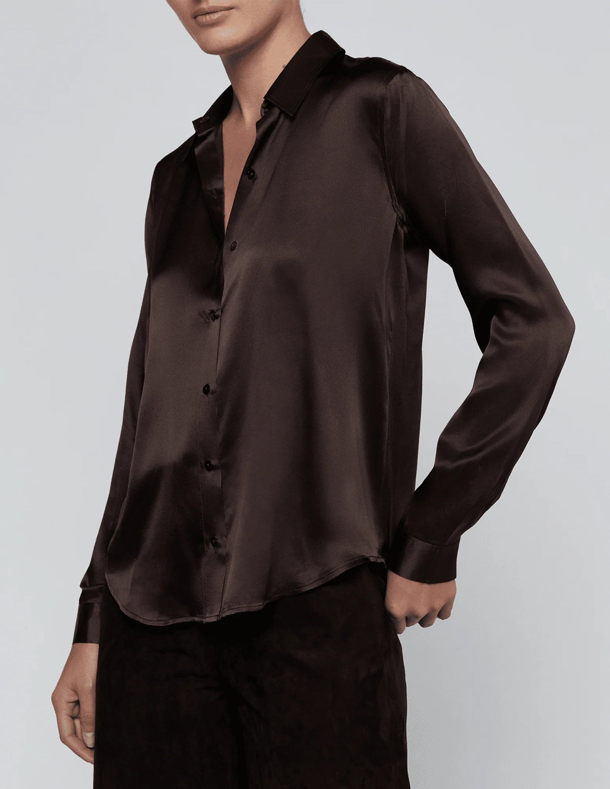 L'AGENCE | Blouse en soie 'Tyler' | Brun