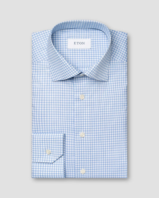 Eton | Chemise à carreaux en sergé fin - Bleu