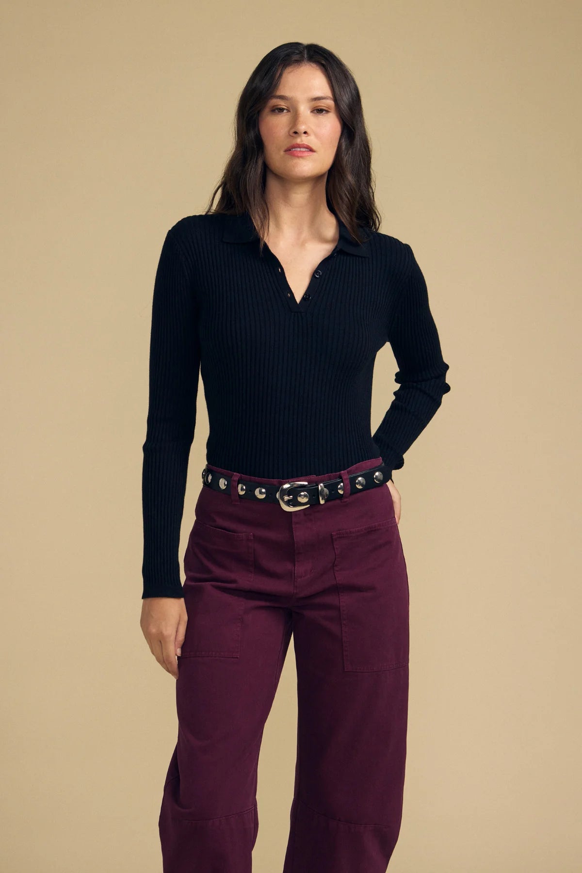 Velvet |  Polo ''Frances'' en coton et cachemire | Noir
