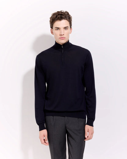 Filippo De Laurentiis | Pull demi-zip en laine mérinos royale - Bleu