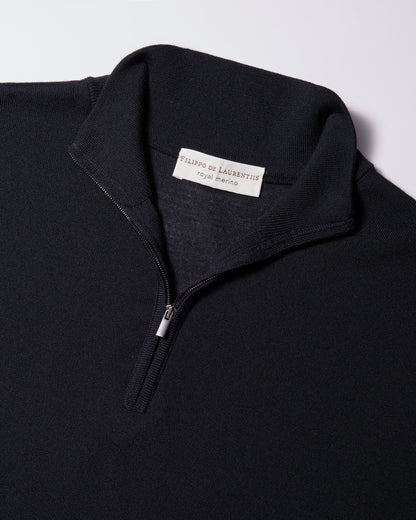 Filippo De Laurentiis | Pull demi-zip en laine mérinos royale - Bleu