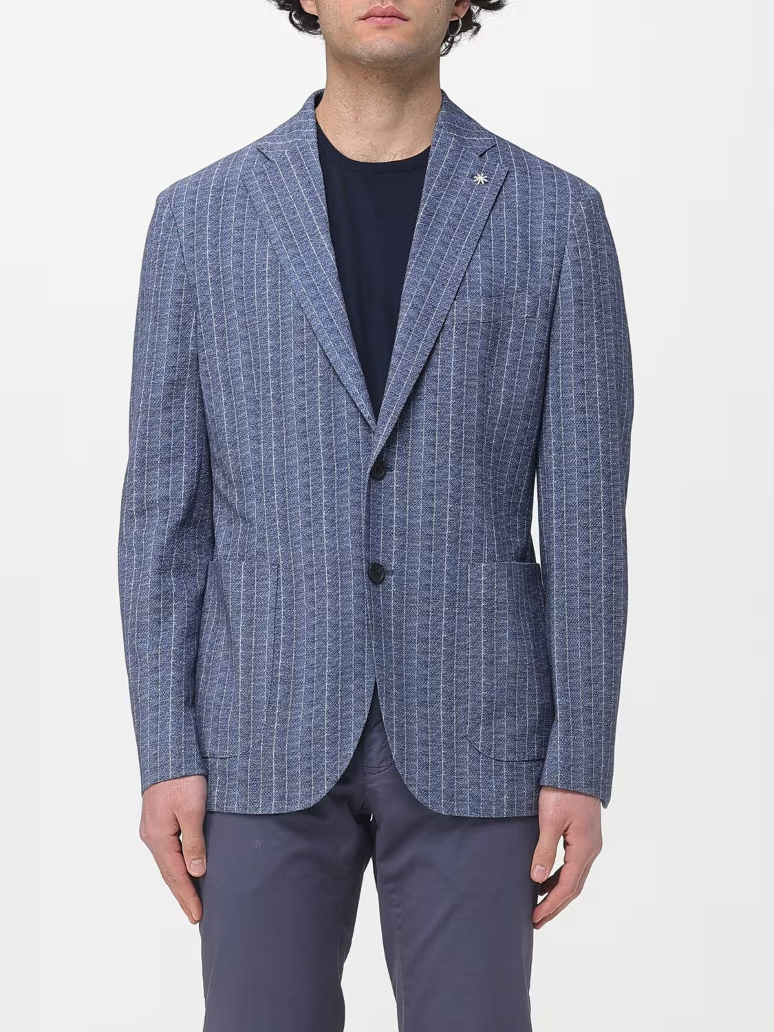 Manuel Ritz | Veste rayée Nuvola en jersey de coton mélangé - Bleu