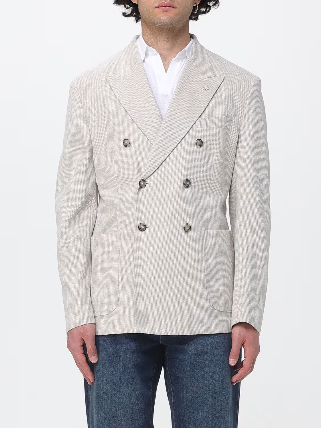 Manuel Ritz | Veste croisée en jersey de coton piqué - Beige