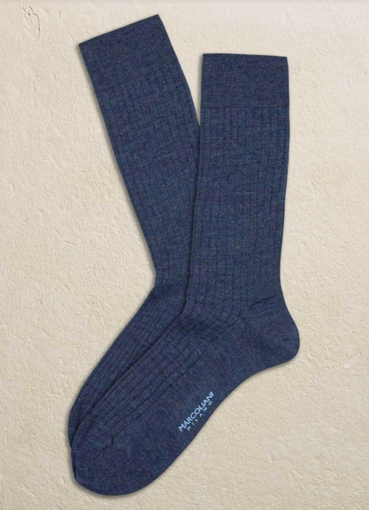 Marcoliani - Chaussettes côtelées en mélange de laine mérinos extrafine  - Indigo