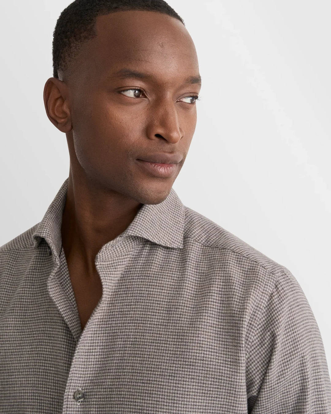 ETON | Chemise en flanelle à motif pied-de-poule - Taupe/Gris