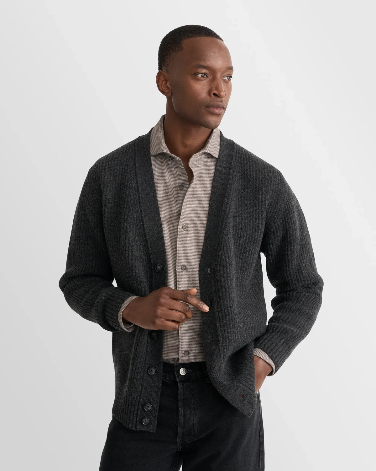 ETON | Chemise en flanelle à motif pied-de-poule - Taupe/Gris