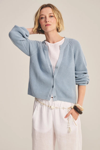 Velvet | Le cardigan ''Mirae'' en maille épaisse texturée - Bleu