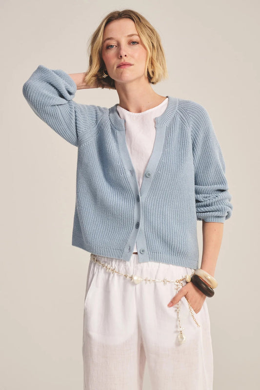 Velvet | Le cardigan ''Mirae'' en maille épaisse texturée - Bleu