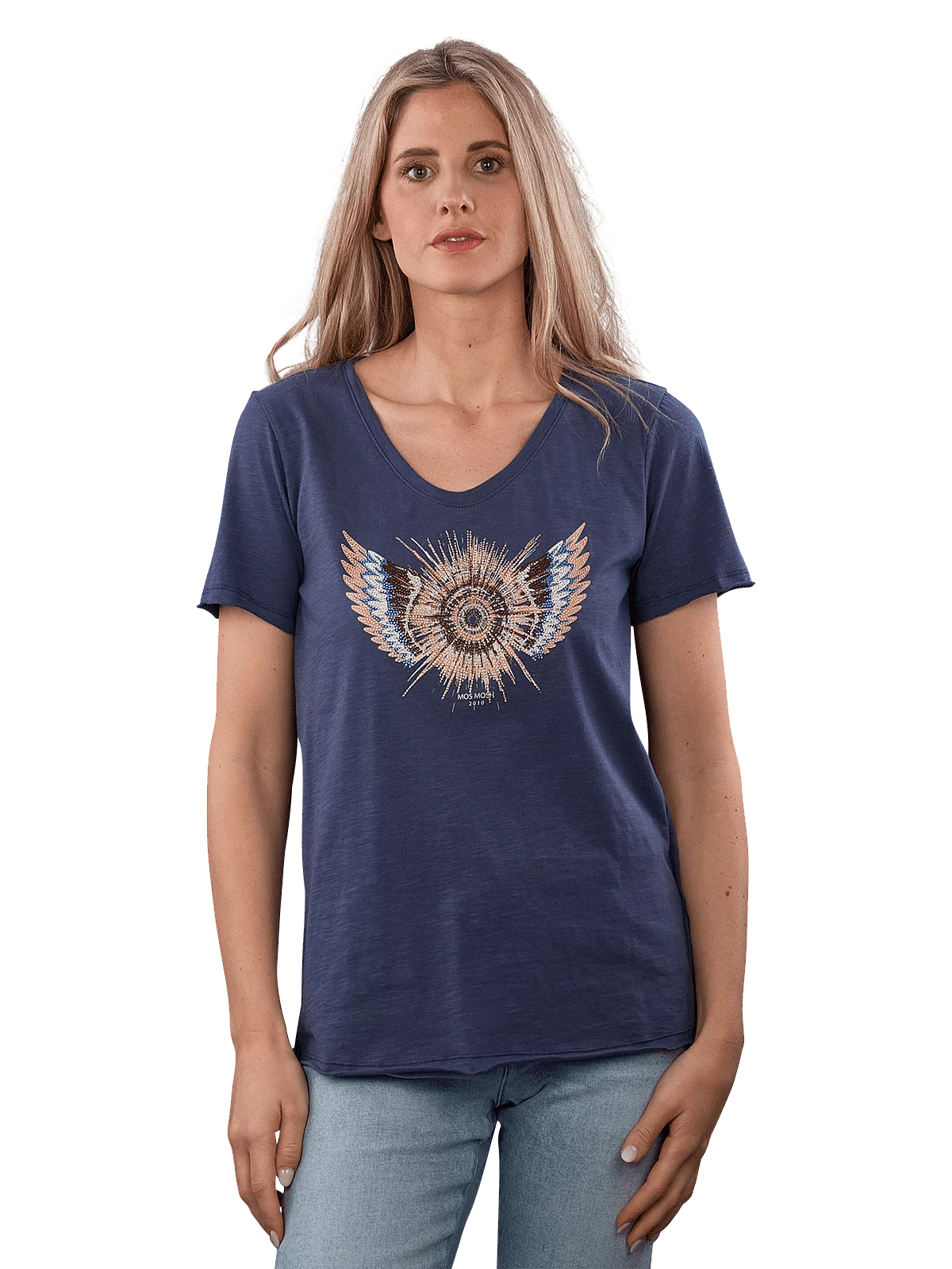 MOS MOSH | T-shirt à col rond "ROMI GETHI"- Bleu royal