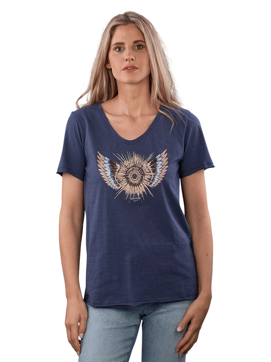 MOS MOSH | T-shirt à col rond "ROMI GETHI"- Bleu royal