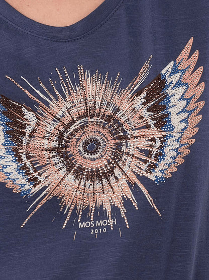 MOS MOSH | T-shirt à col rond "ROMI GETHI"- Bleu royal