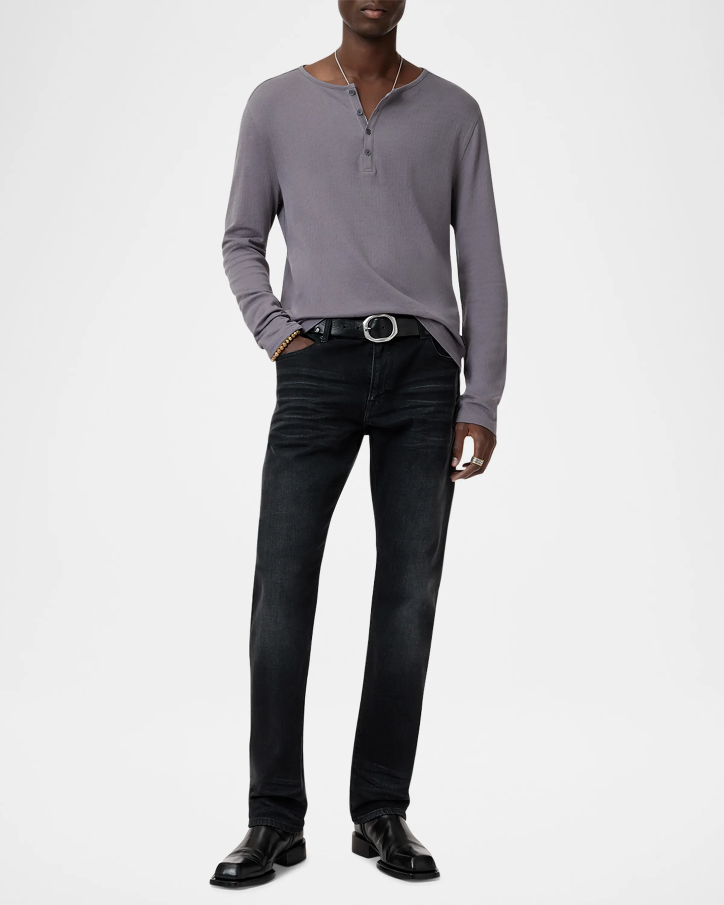 John Varvatos |  Henley texturé à manches longues ''Walden'' -  Lavande sèche
