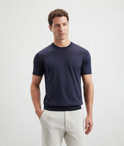 Pal Zileri | T-shirt ''Effortless'' en coton, soie et lyocell - Bleu marine