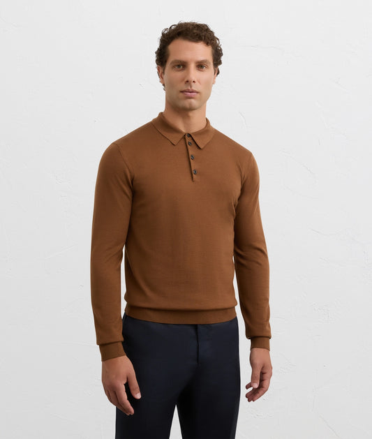 Pal Zileri | Pull polo à manches longues en laine, coupe classique - Marron