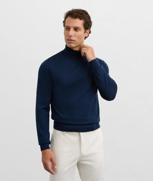 Pal Zileri |  Pull à col roulé en laine coupe classique - Bleu marine
