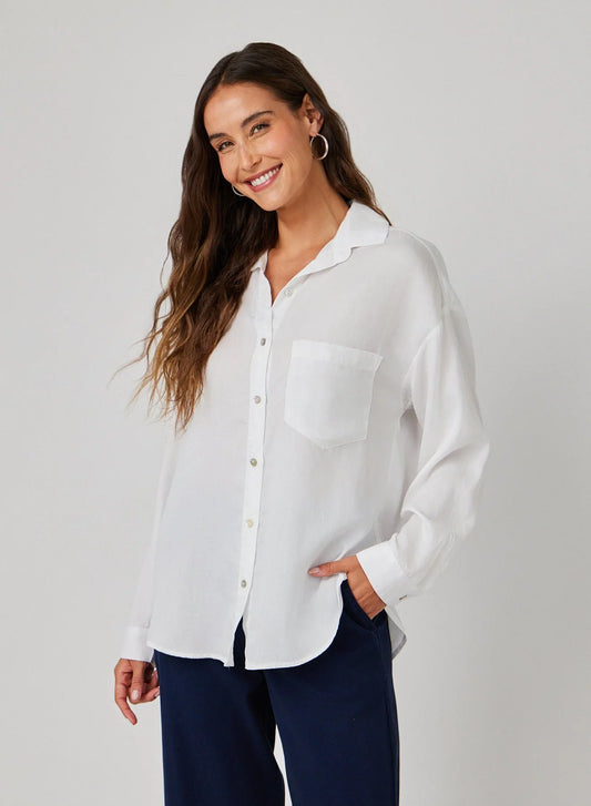 BELLA DALH |  Chemise "boyfriend" à poche - Blanc
