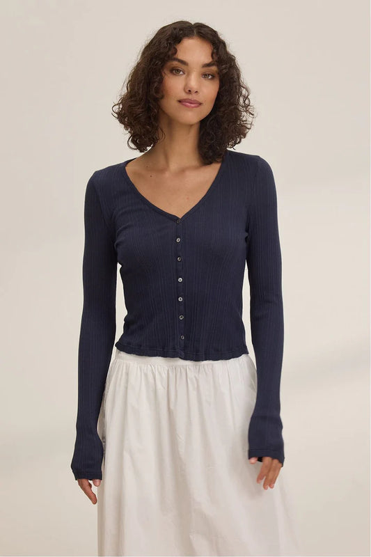 VELVET | Cardigan pointelle "DREW" - Bleu