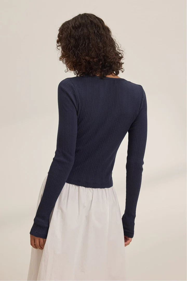 VELVET | Cardigan pointelle "DREW" - Bleu
