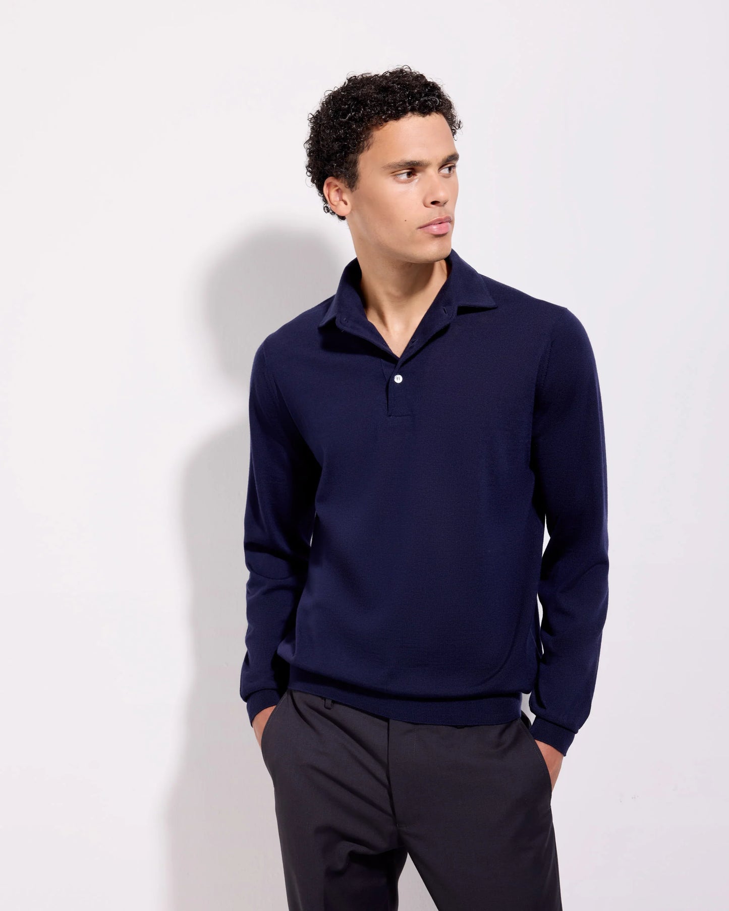 Filippo De Laurentiis |  Polo à col chemise en laine mérinos royale - Bleu