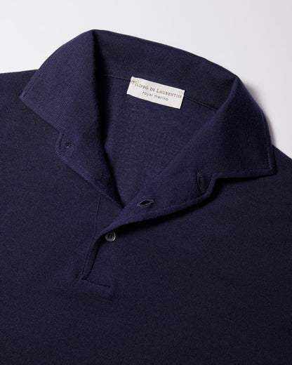 Filippo De Laurentiis |  Polo à col chemise en laine mérinos royale - Bleu