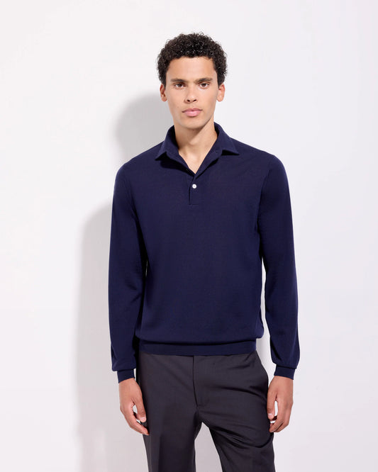 Filippo De Laurentiis |  Polo à col chemise en laine mérinos royale - Bleu