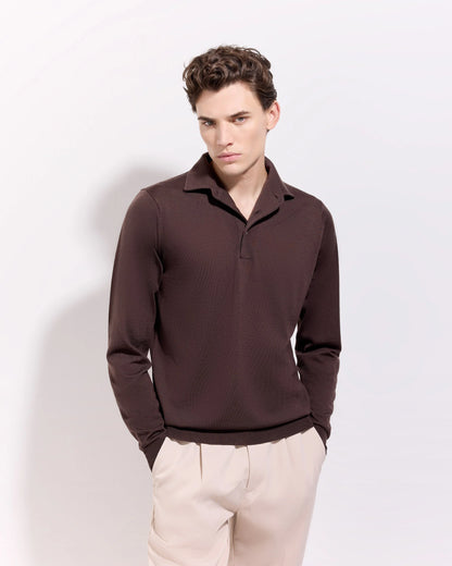 Filippo De Laurentiis |  Polo à col chemise en laine mérinos royale - Marron
