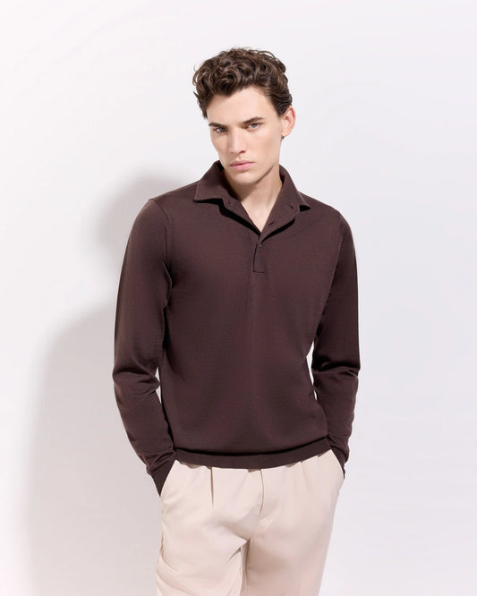 Filippo De Laurentiis |  Polo à col chemise en laine mérinos royale - Marron