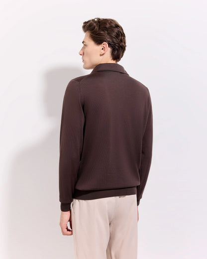Filippo De Laurentiis |  Polo à col chemise en laine mérinos royale - Marron